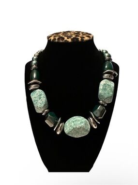 Green Beaded Statement Necklace with Matching Earrings